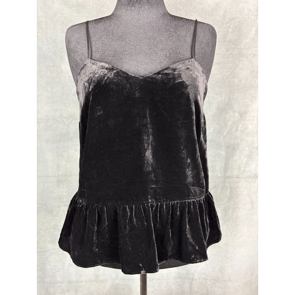 J.Crew Black Velvet Peplum Camisole Top Sz 8 Whimsigoth Festival Dark Romantic